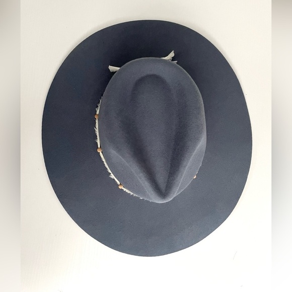 Anthropologie Wyeth Navy  Fedora Hat with Blue Patterned Band O/S ANTHROPOLOGIE WYETH Woven Western Boho Fedora Leather Trim  main image 4